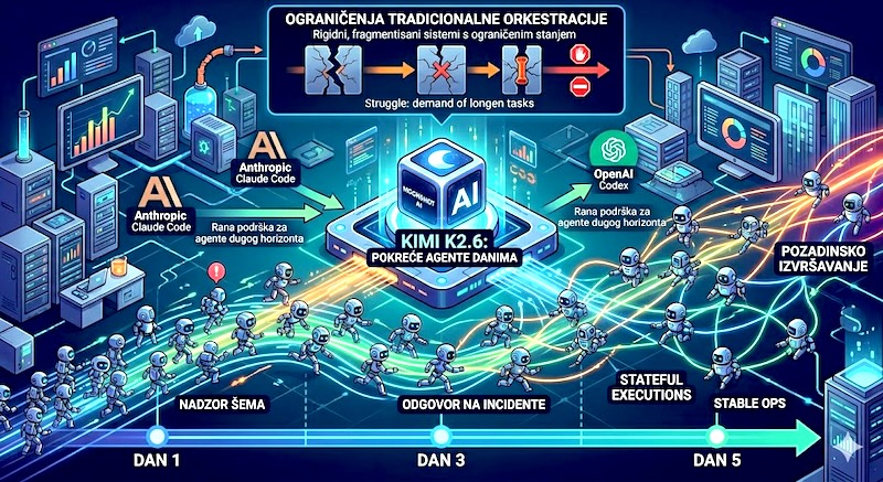 Kimi K2.6 pokreće agente danima — i otkriva ograničenja orkestracije u preduzećima